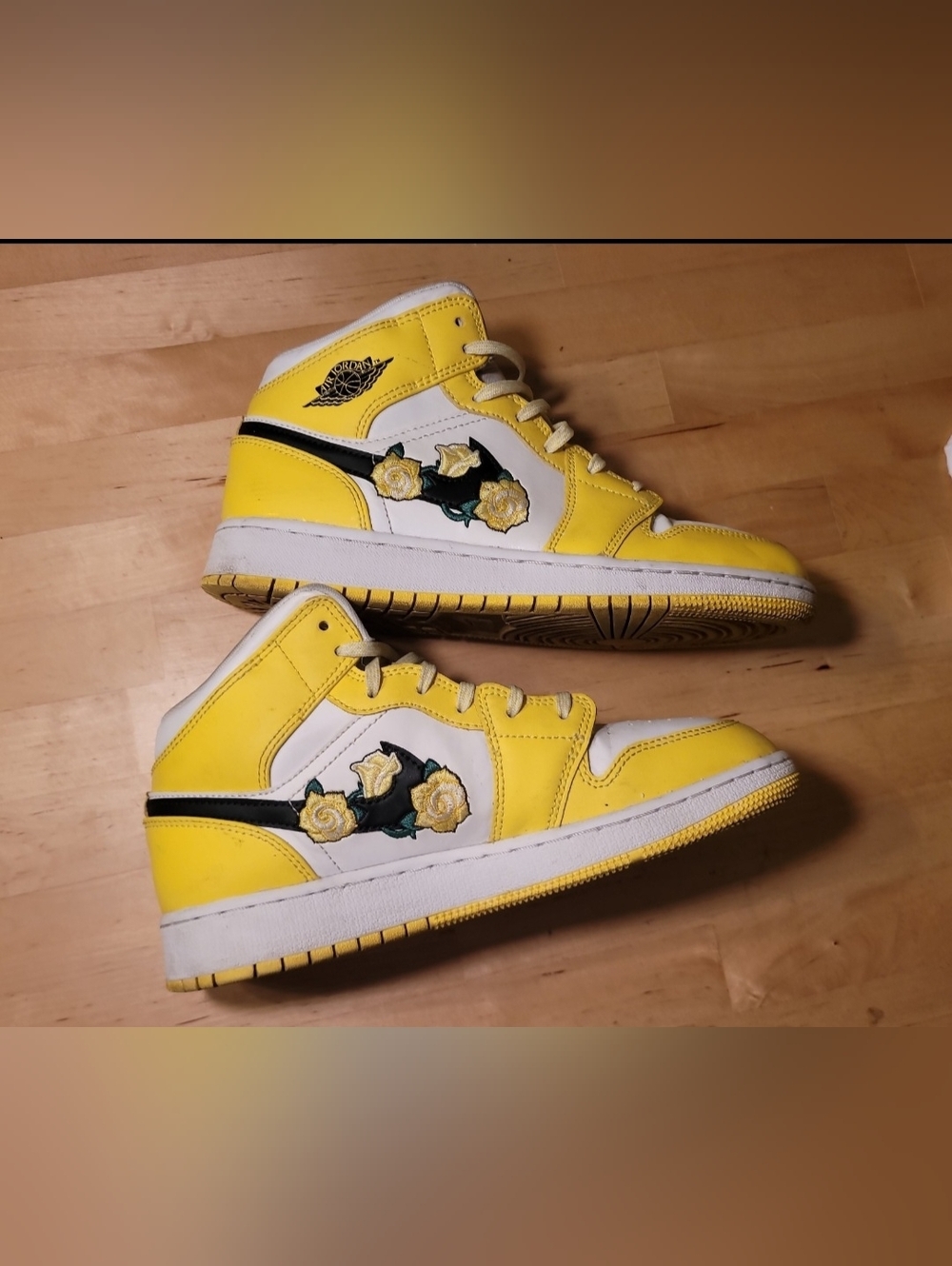 Air Jordan 1 Mid Yellow & White Floral Patch Sneakers